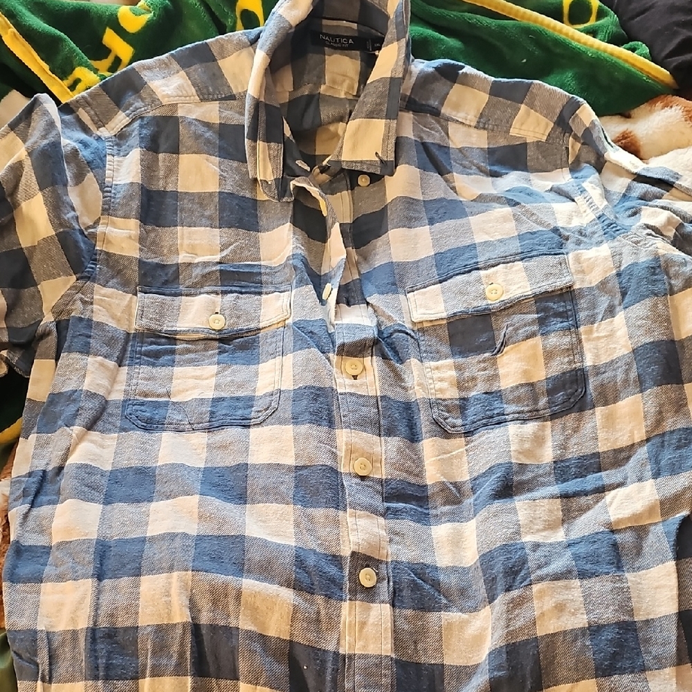 Blue and White Plaid Men's Shirt Nautica Size XXL